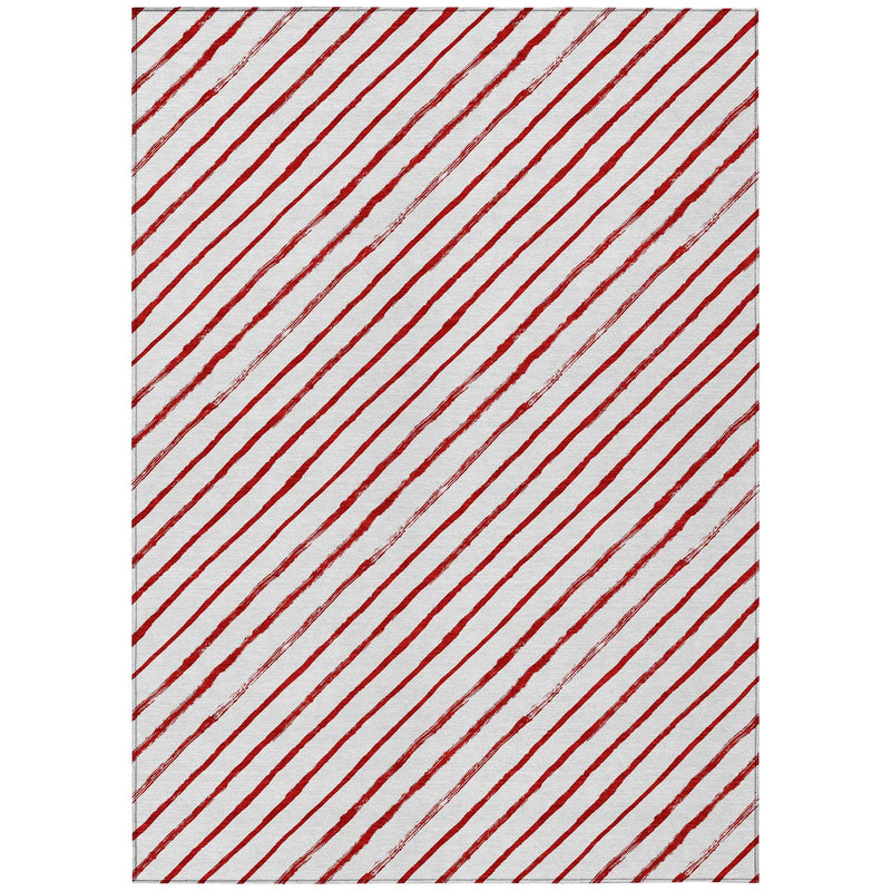 3' X 5' Red And White Striped Washable Indoor Outdoor Area Rug