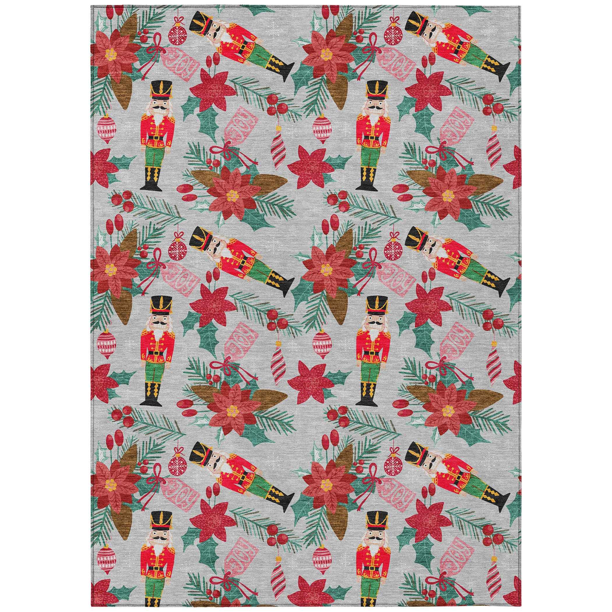 8' X 10' Silver Red Black Pink And Brown Floral Washable Indoor Outdoor Area Rug