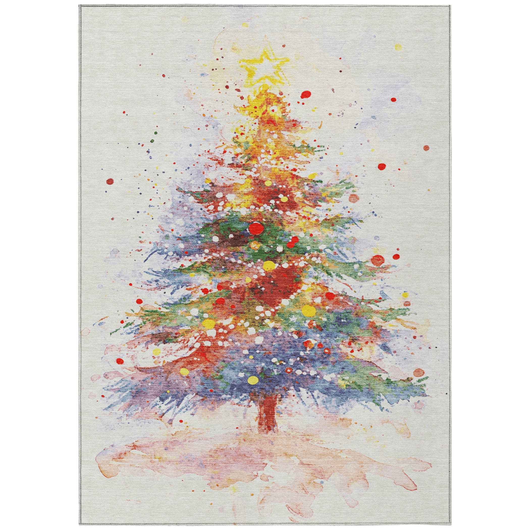 3' X 5' Ivory Green Purple Yellow And Blush Abstract Washable Indoor Outdoor Area Rug