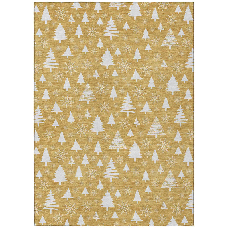 3' X 5' Gold And Ivory Botanical Leaves Washable Indoor Outdoor Area Rug