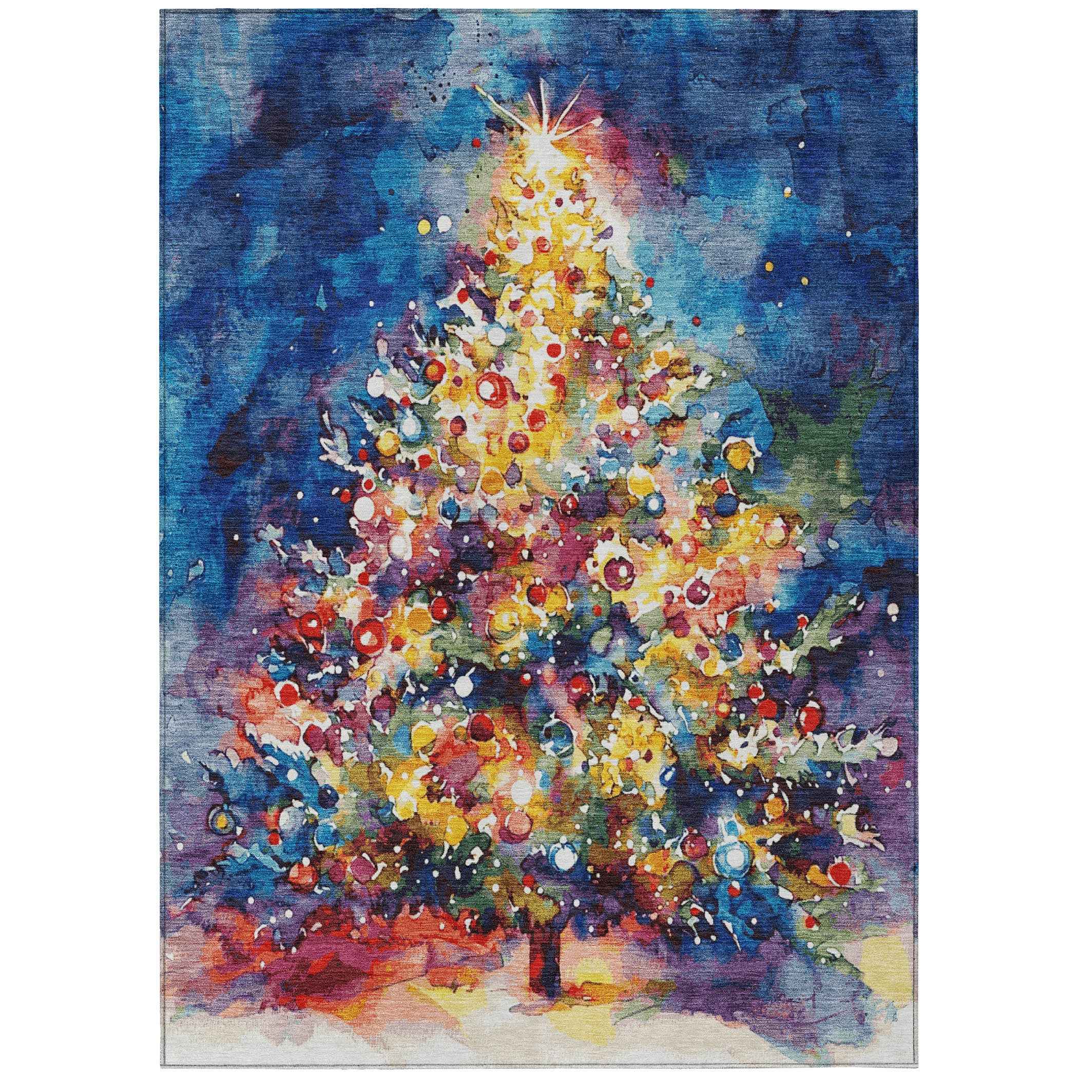 3' X 5' Navy Blue Gold Red And Purple Abstract Washable Indoor Outdoor Area Rug