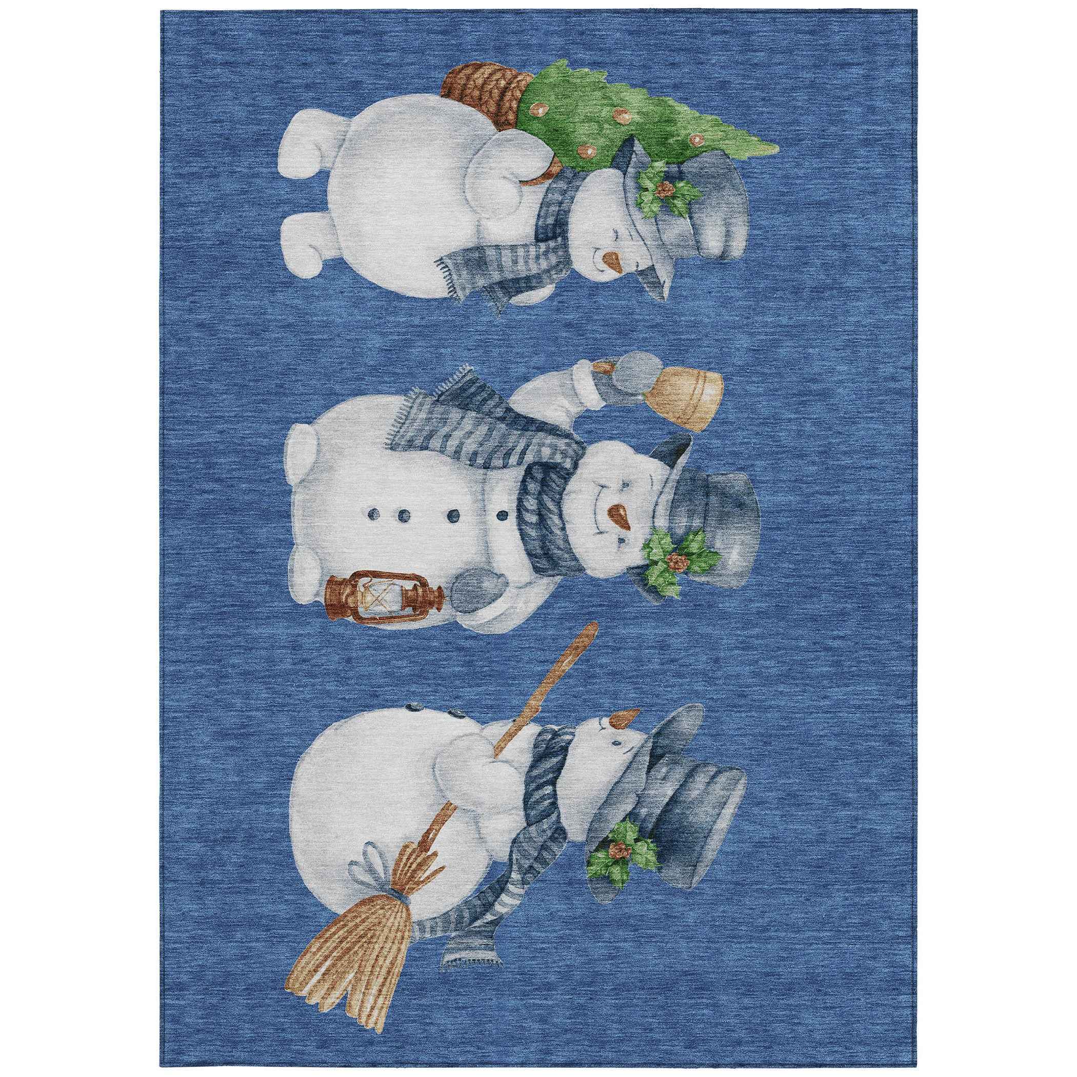 8' X 10' Navy Blue Denim Blue And Ivory Botanical Leaves Washable Indoor Outdoor Area Rug