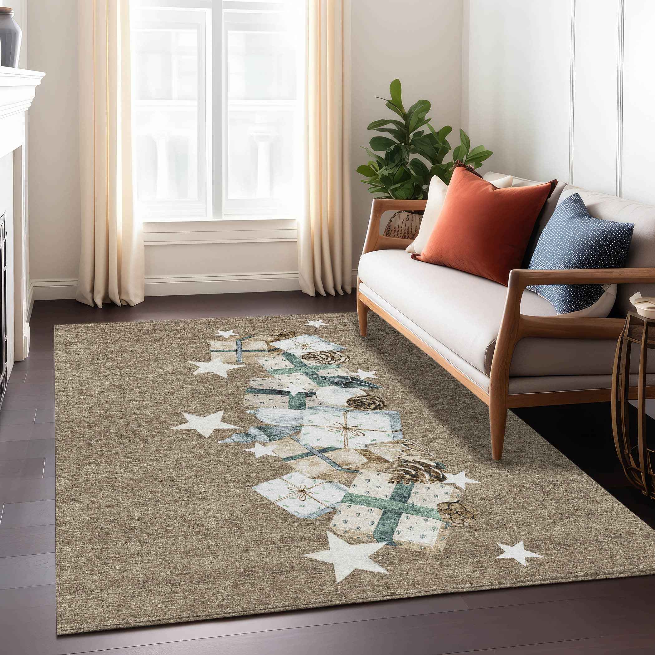 9' X 12' Brown Beige Ivory And Taupe Geometric Washable Indoor Outdoor Area Rug