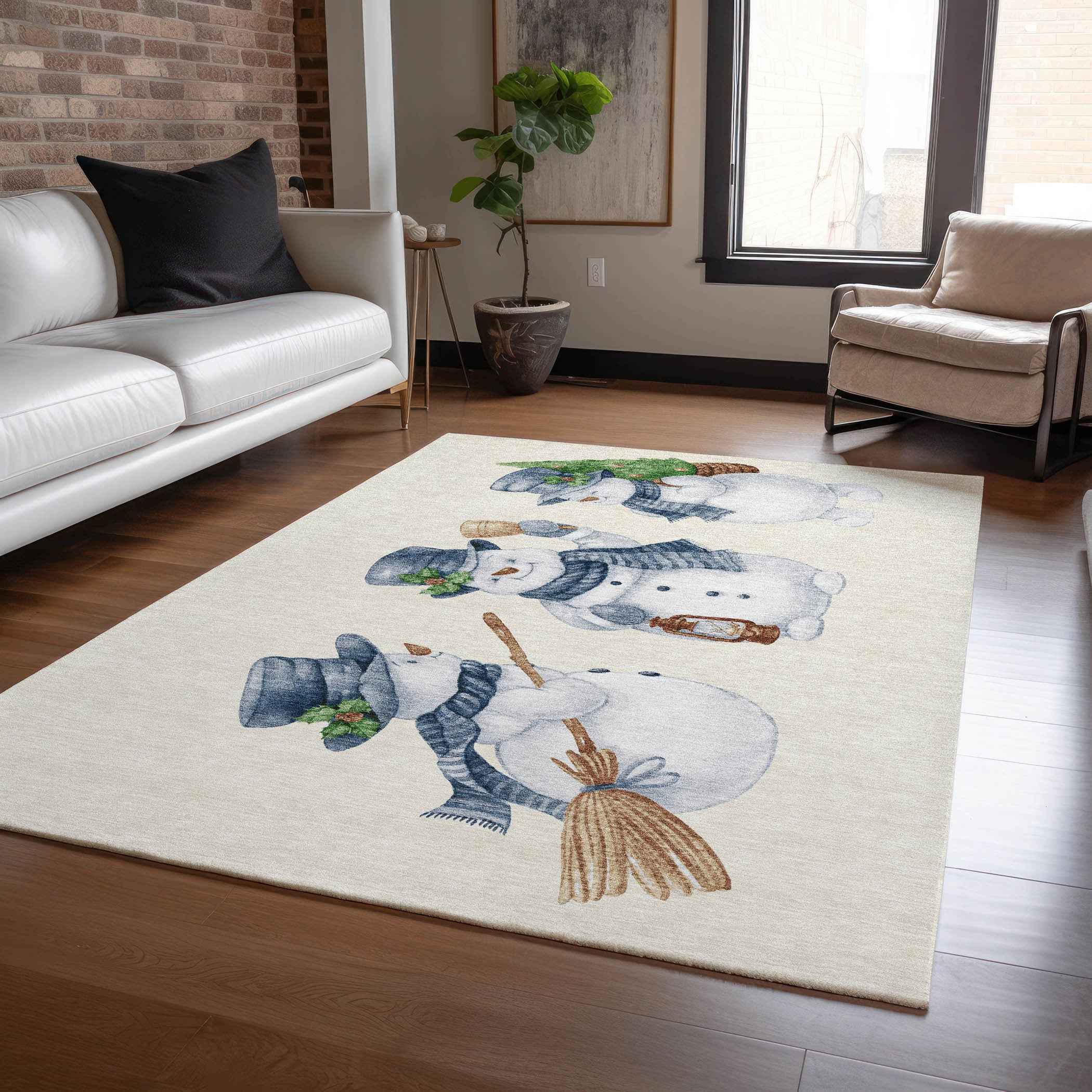 8' X 10' Ivory And Denim Blue Botanical Leaves Washable Indoor Outdoor Area Rug