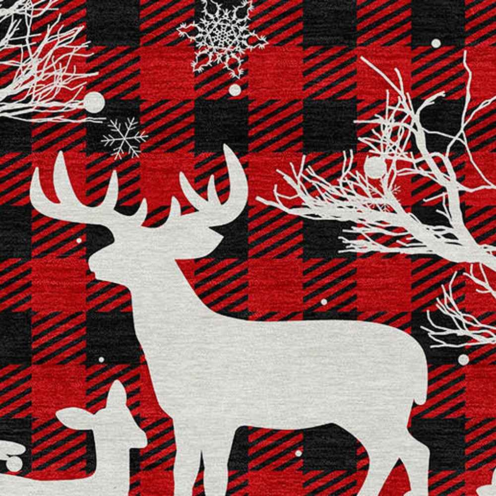 8' Red Black And Ivory Round Plaid Washable Indoor Outdoor Area Rug