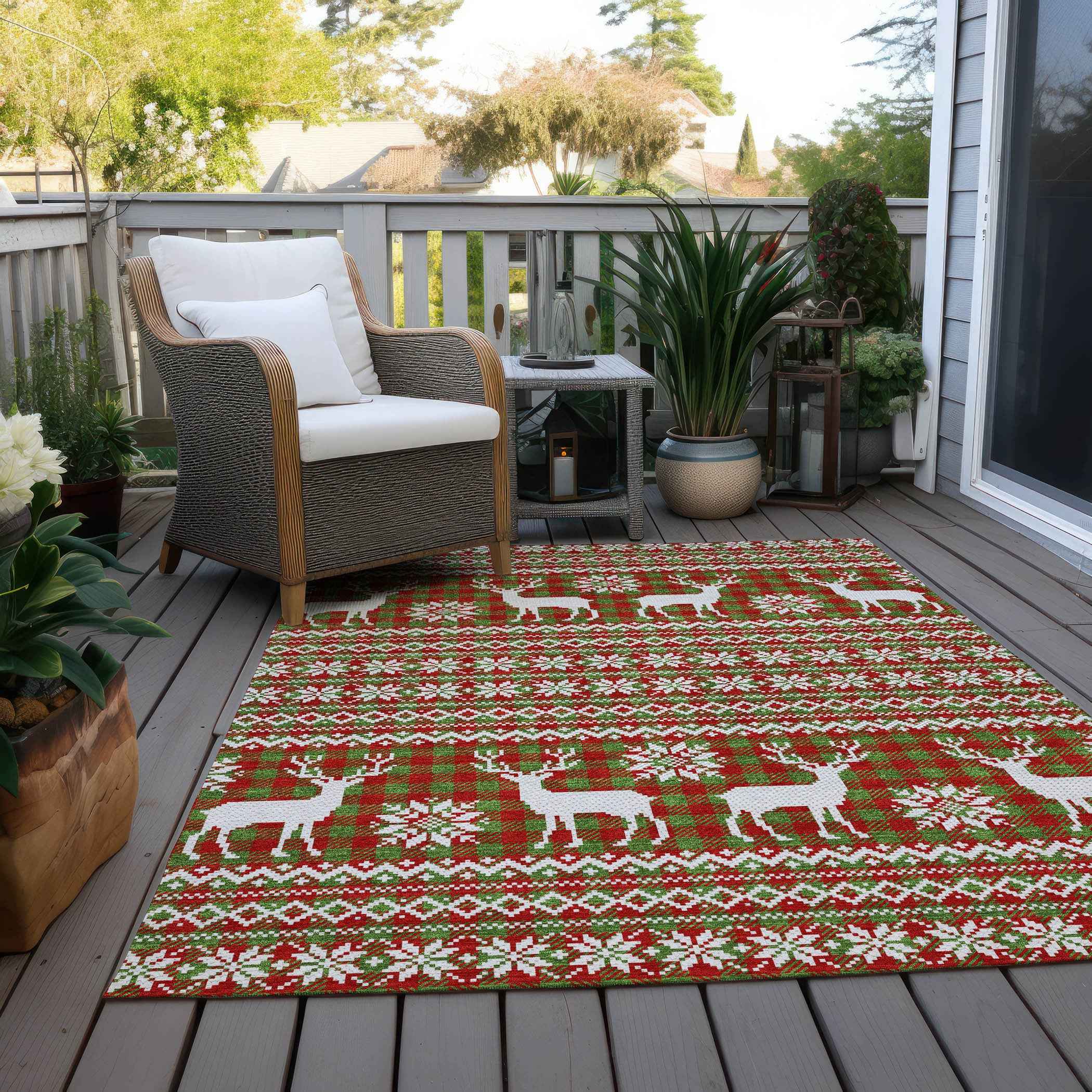 3' X 5' Fern Green Red And Ivory Animal Print Washable Indoor Outdoor Area Rug