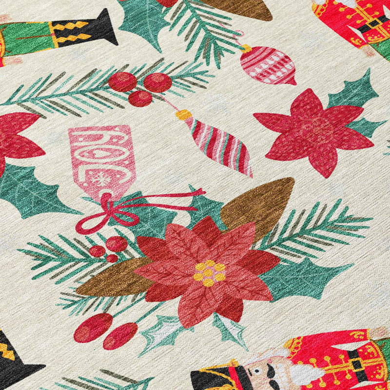 3' X 5' Ivory Red Black Pink And Brown Floral Washable Indoor Outdoor Area Rug