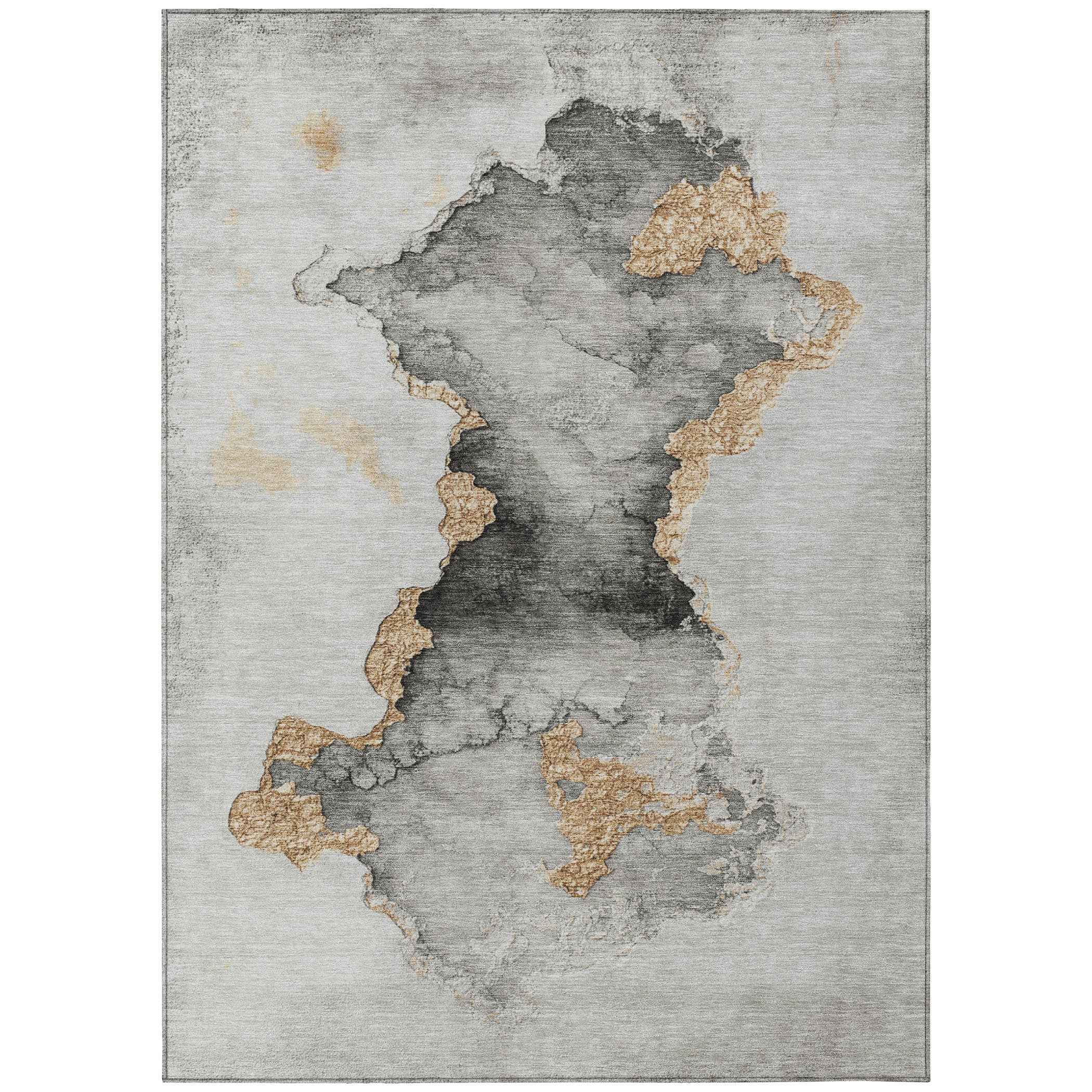 10' X 14' Gray And Gold Abstract Washable Indoor Outdoor Area Rug