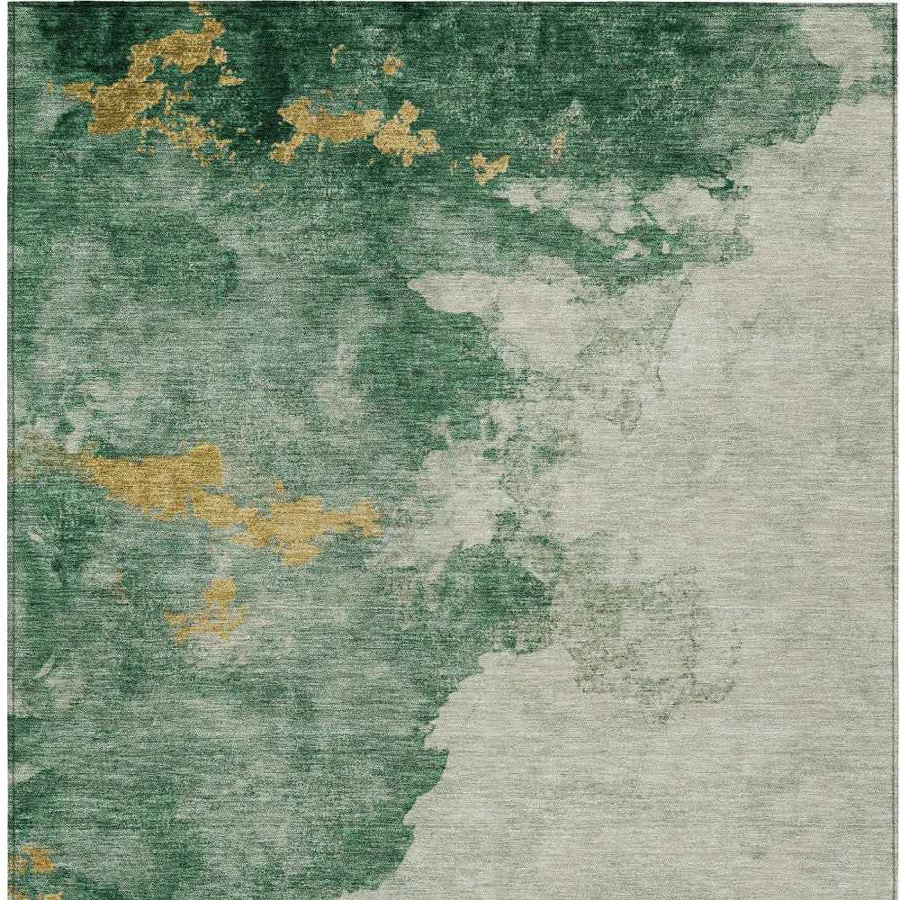 10' X 14' Emerald Sage And Ivory Abstract Washable Indoor Outdoor Area Rug