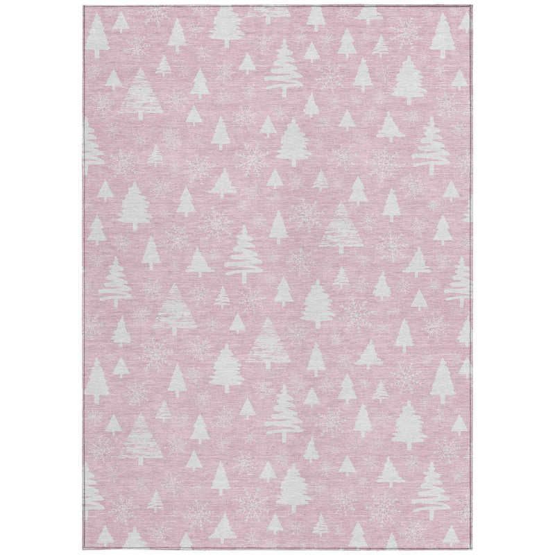 8' X 10' Pink And Ivory Botanical Leaves Washable Indoor Outdoor Area Rug
