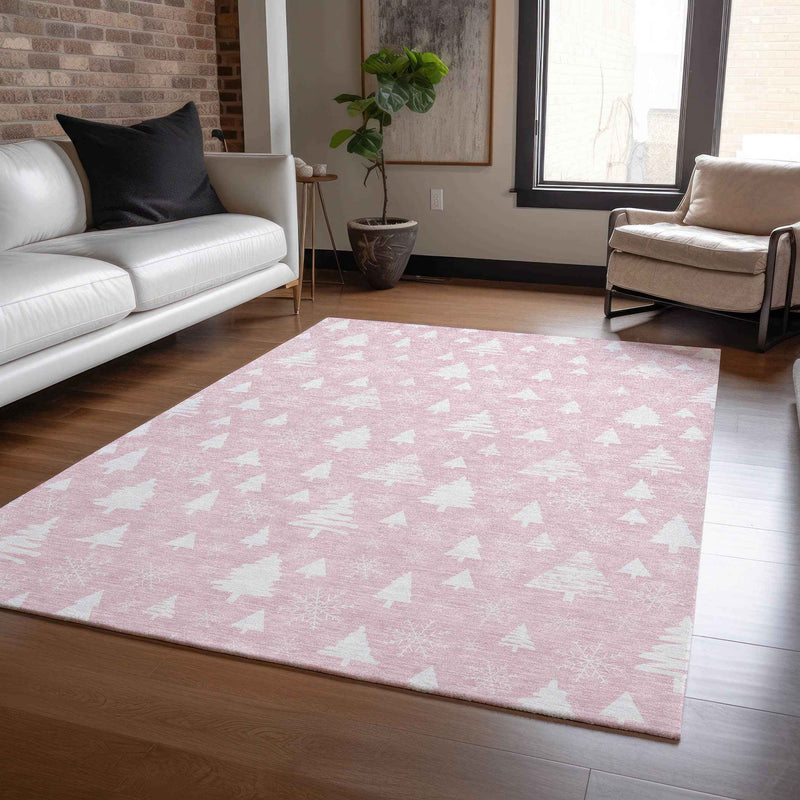 8' X 10' Pink And Ivory Botanical Leaves Washable Indoor Outdoor Area Rug