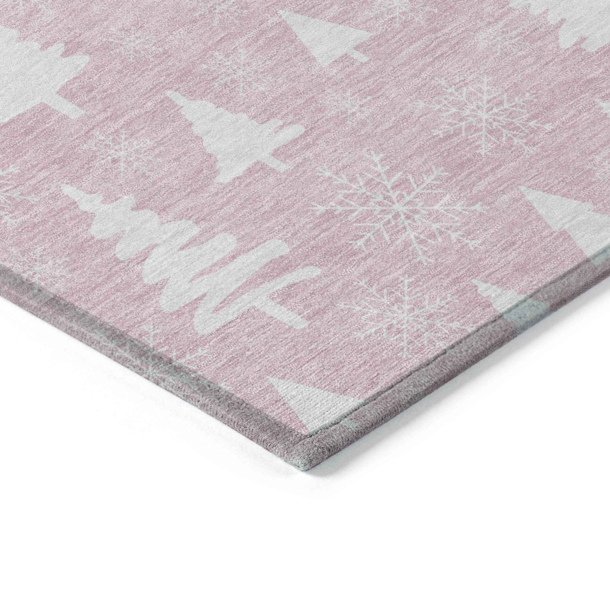 8' X 10' Pink And Ivory Botanical Leaves Washable Indoor Outdoor Area Rug