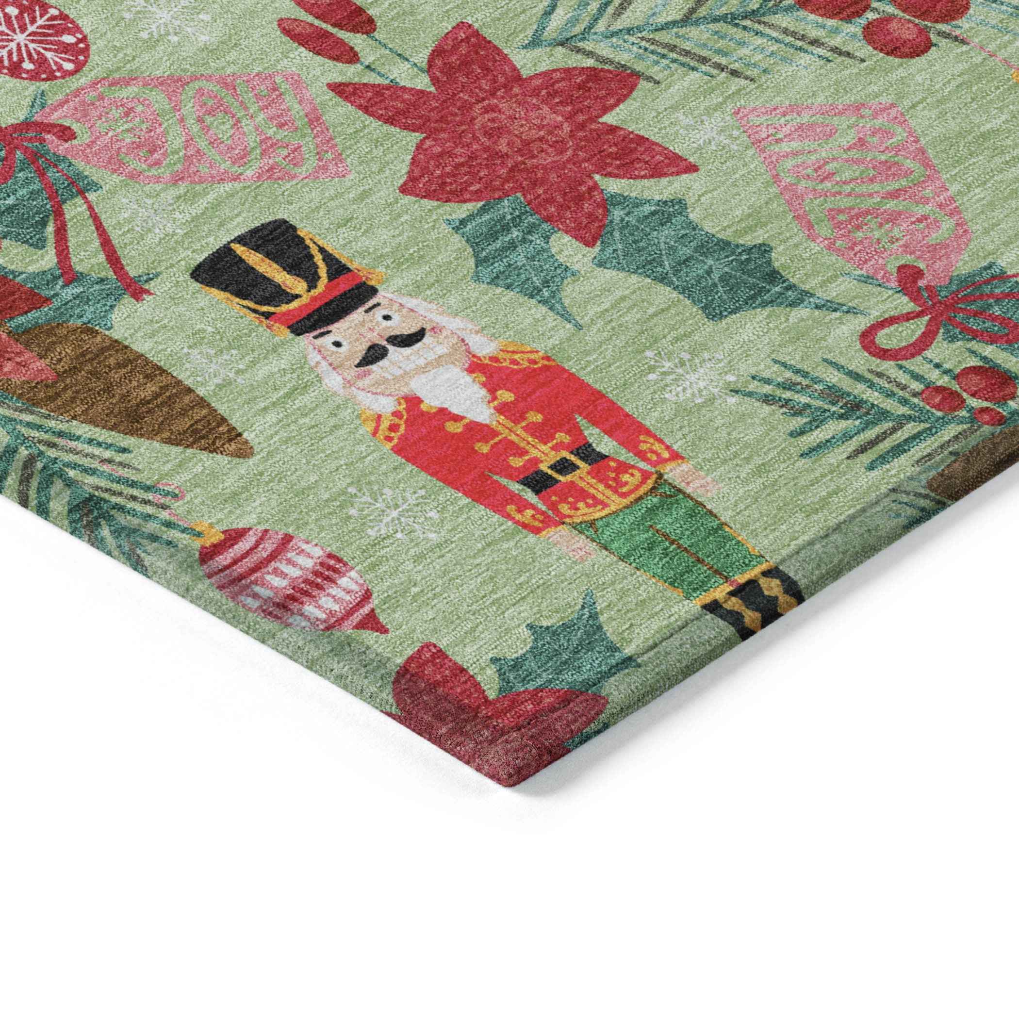 5' X 8' Artichoke Green Red Black Pink And Brown Floral Washable Indoor Outdoor Area Rug