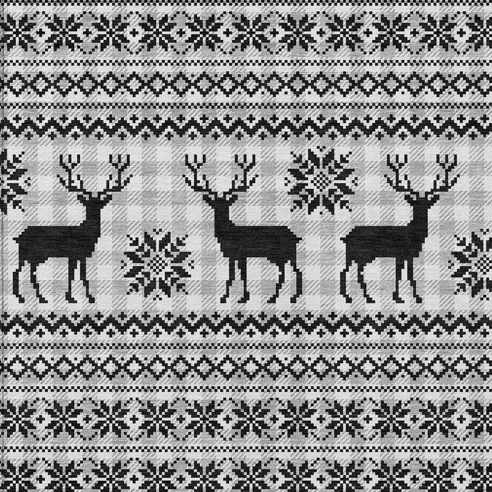 3' X 5' Silver Black And Ivory Animal Print Washable Indoor Outdoor Area Rug