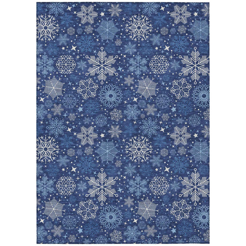 9' X 12' Navy Blue Ivory And Sky Blue Medallion Washable Indoor Outdoor Area Rug