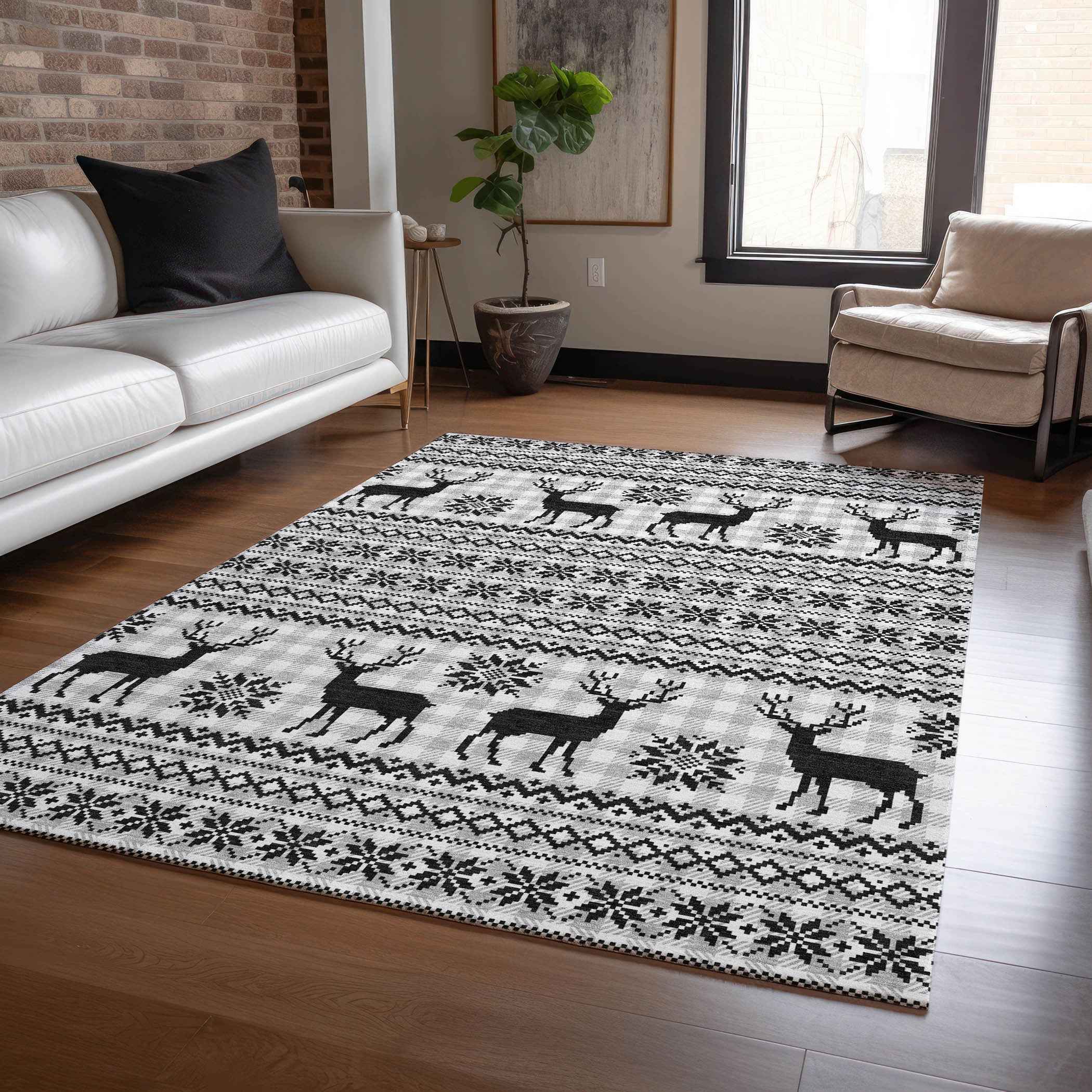 3' X 5' Silver Black And Ivory Animal Print Washable Indoor Outdoor Area Rug