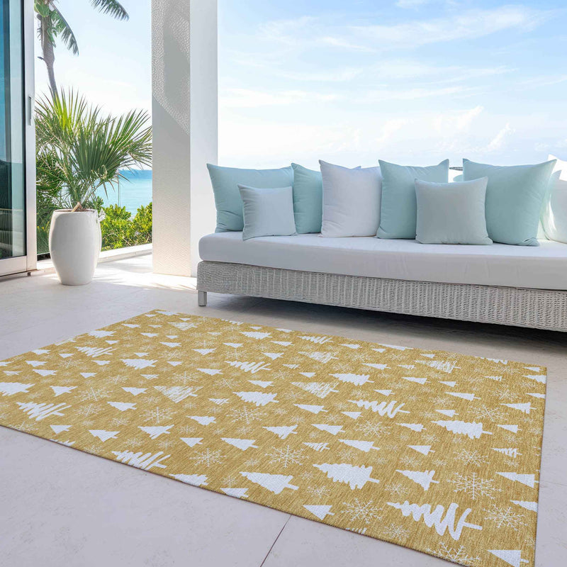 10' X 14' Gold And Ivory Botanical Leaves Washable Indoor Outdoor Area Rug