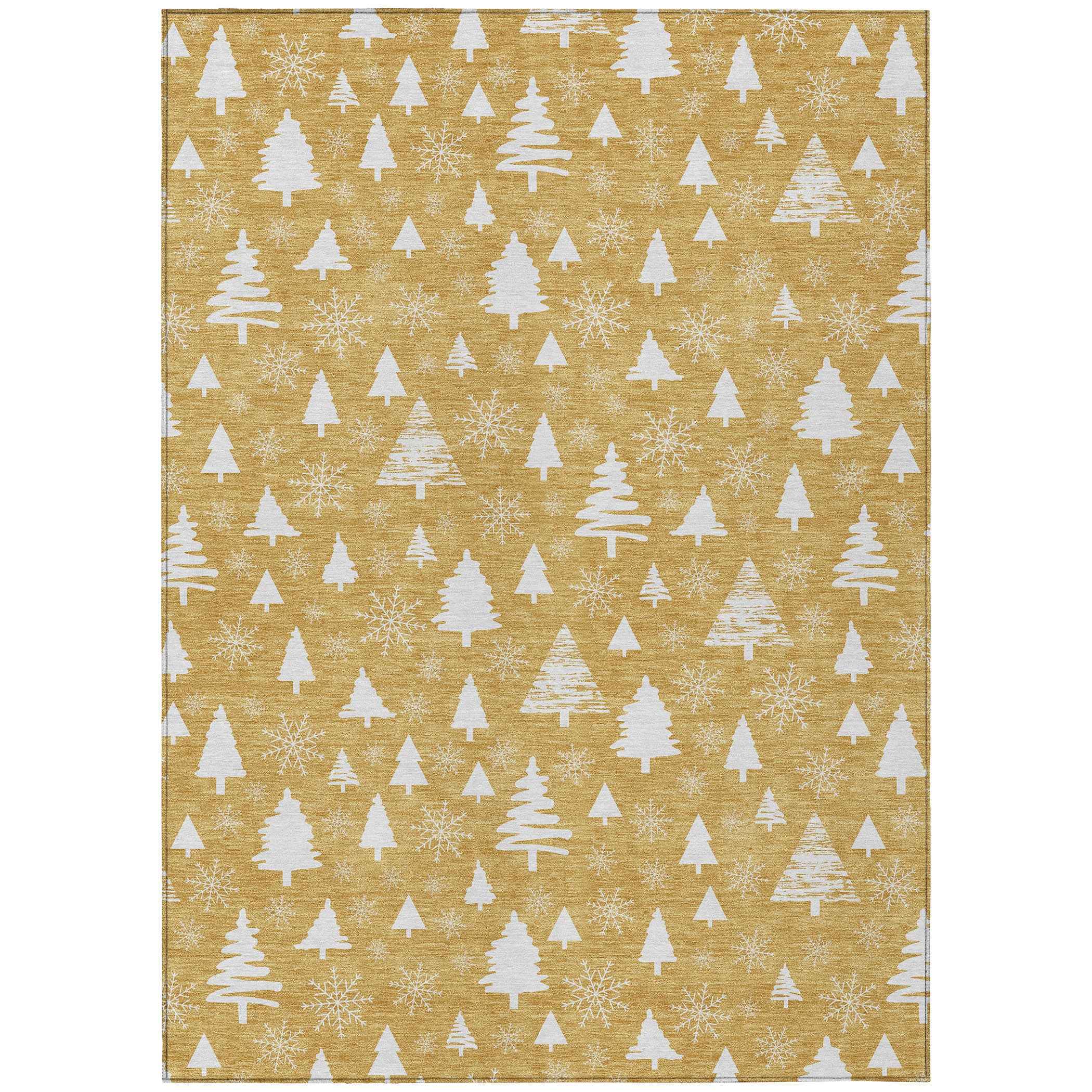 10' X 14' Gold And Ivory Botanical Leaves Washable Indoor Outdoor Area Rug