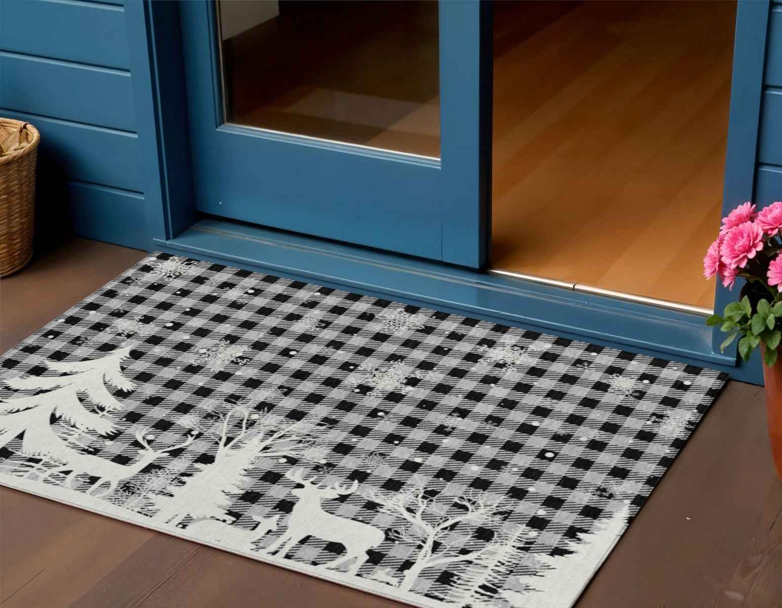 3' X 5' Gray Black And Ivory Plaid Washable Indoor Outdoor Area Rug