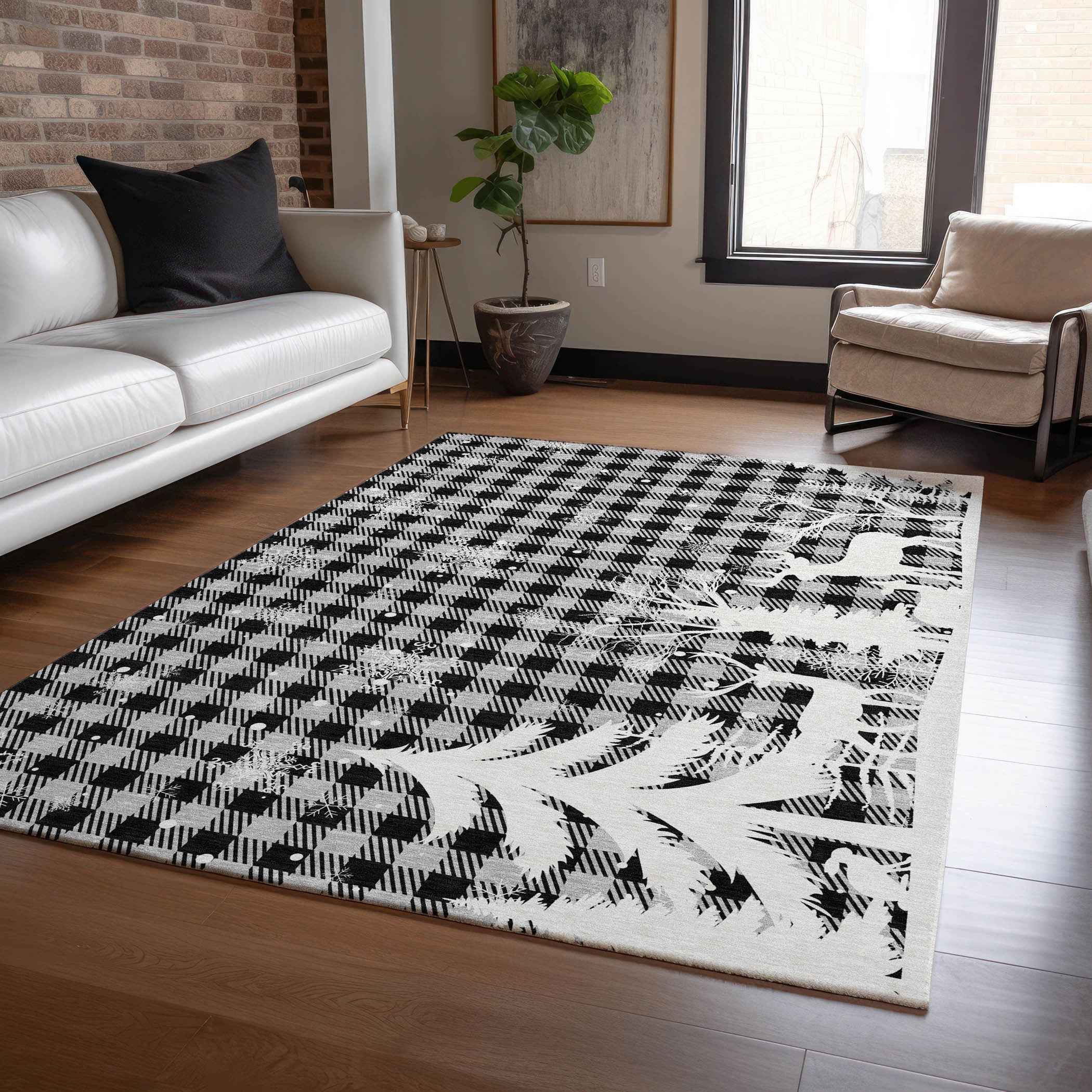 3' X 5' Gray Black And Ivory Plaid Washable Indoor Outdoor Area Rug