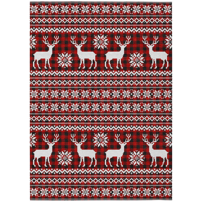 10' X 14' Red Black And Ivory Animal Print Washable Indoor Outdoor Area Rug
