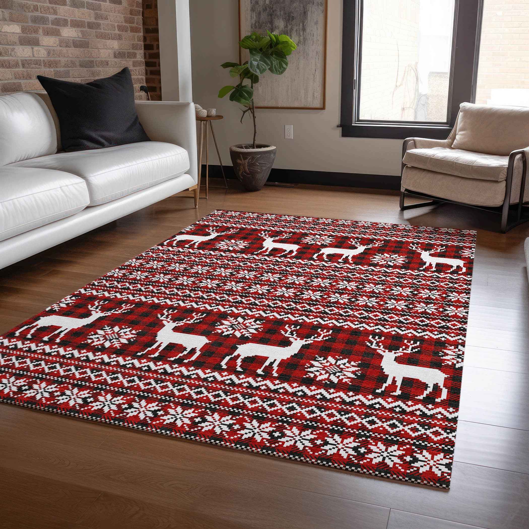 10' X 14' Red Black And Ivory Animal Print Washable Indoor Outdoor Area Rug