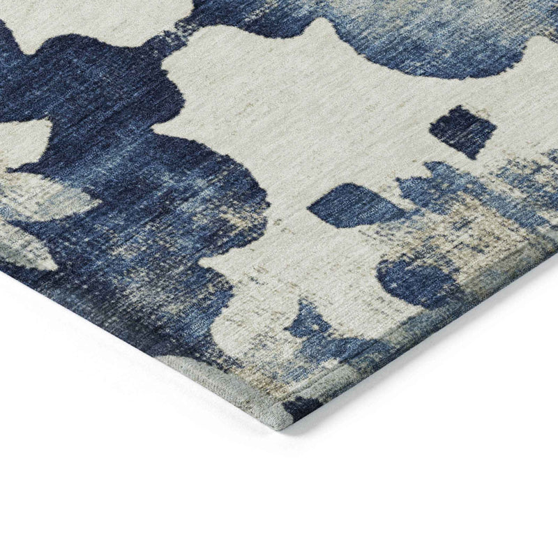 9' X 12' Navy Blue And Ivory Floral Washable Indoor Outdoor Area Rug