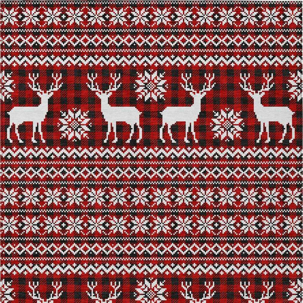 5' X 8' Red Black And Ivory Animal Print Washable Indoor Outdoor Area Rug