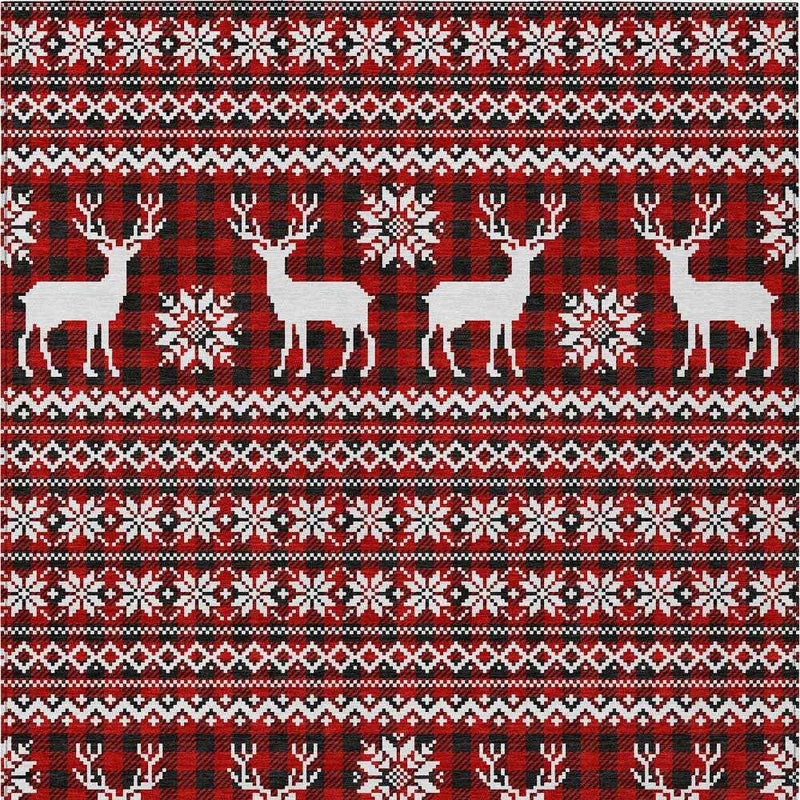 5' X 8' Red Black And Ivory Animal Print Washable Indoor Outdoor Area Rug