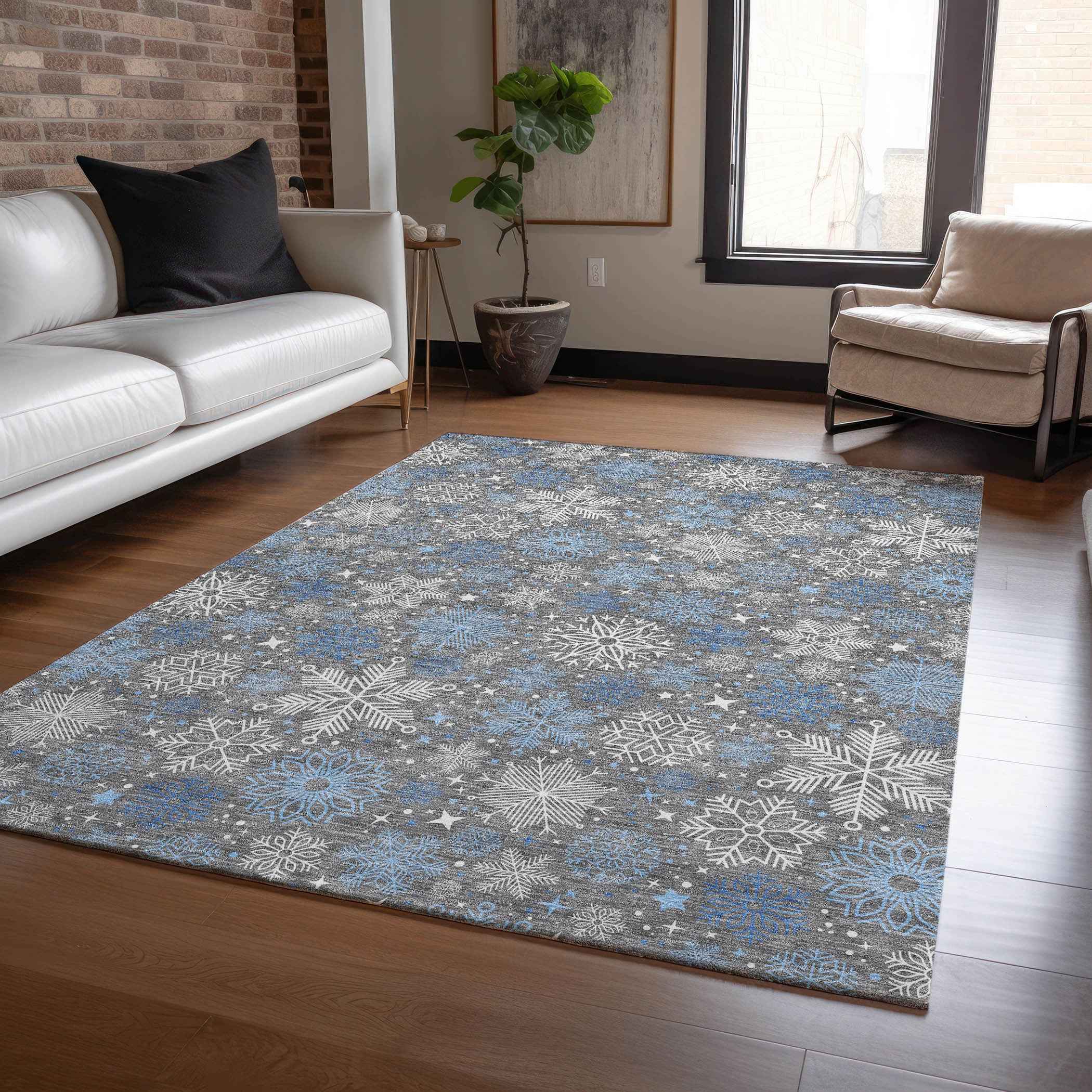 9' X 12' Gray Blue And Ivory Medallion Washable Indoor Outdoor Area Rug