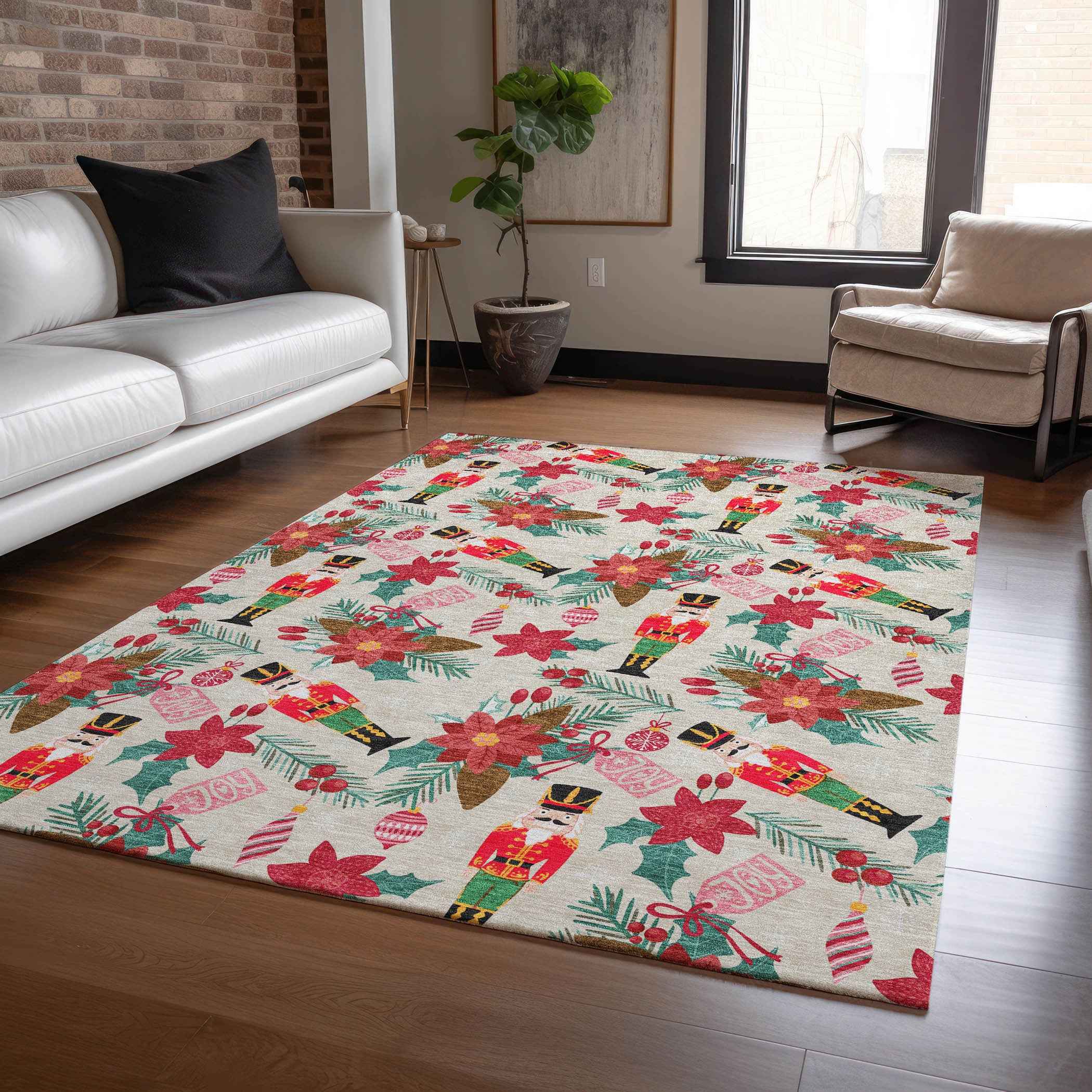 8' X 10' Beige Red Black Pink And Brown Floral Washable Indoor Outdoor Area Rug