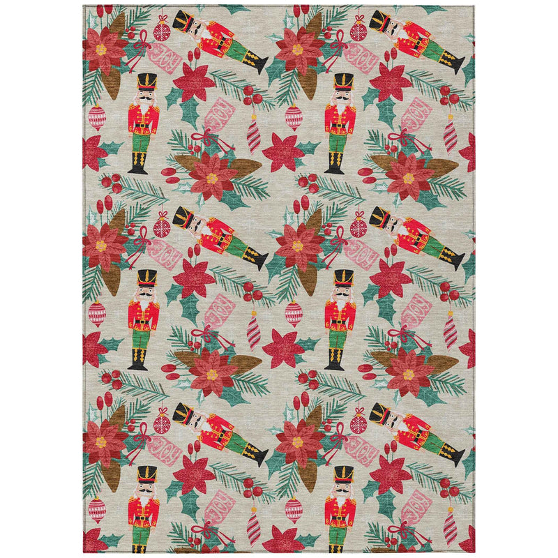 8' X 10' Beige Red Black Pink And Brown Floral Washable Indoor Outdoor Area Rug