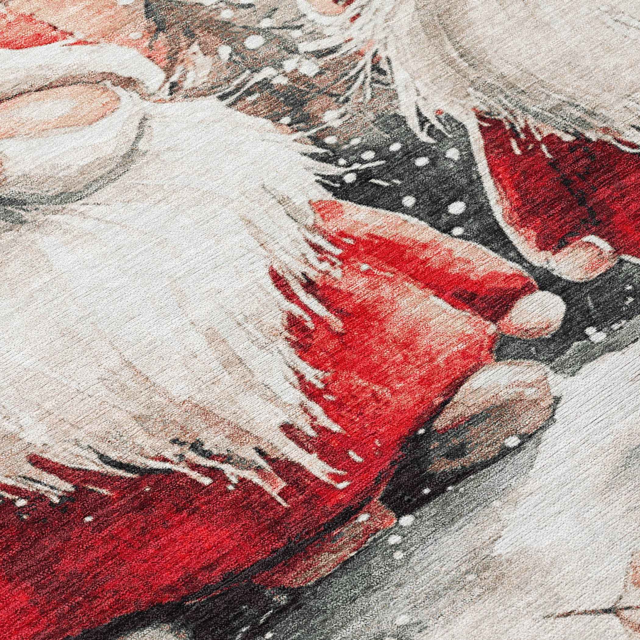 9' X 12' Ivory Red And Gray Botanical Leaves Washable Indoor Outdoor Area Rug