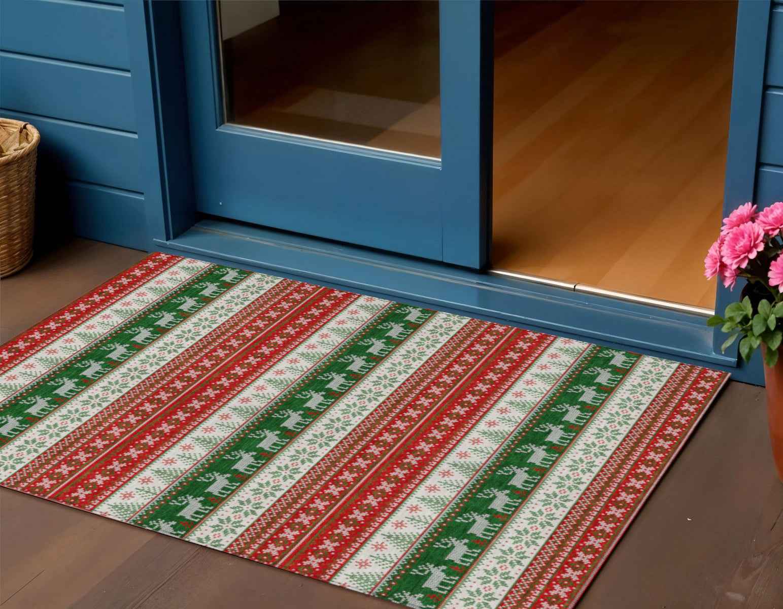 3' X 5' Red Green And Ivory Animal Print Washable Indoor Outdoor Area Rug