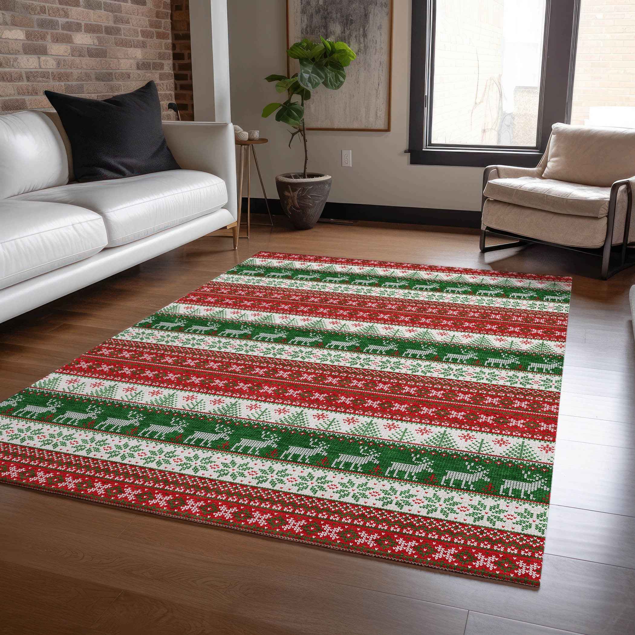 3' X 5' Red Green And Ivory Animal Print Washable Indoor Outdoor Area Rug
