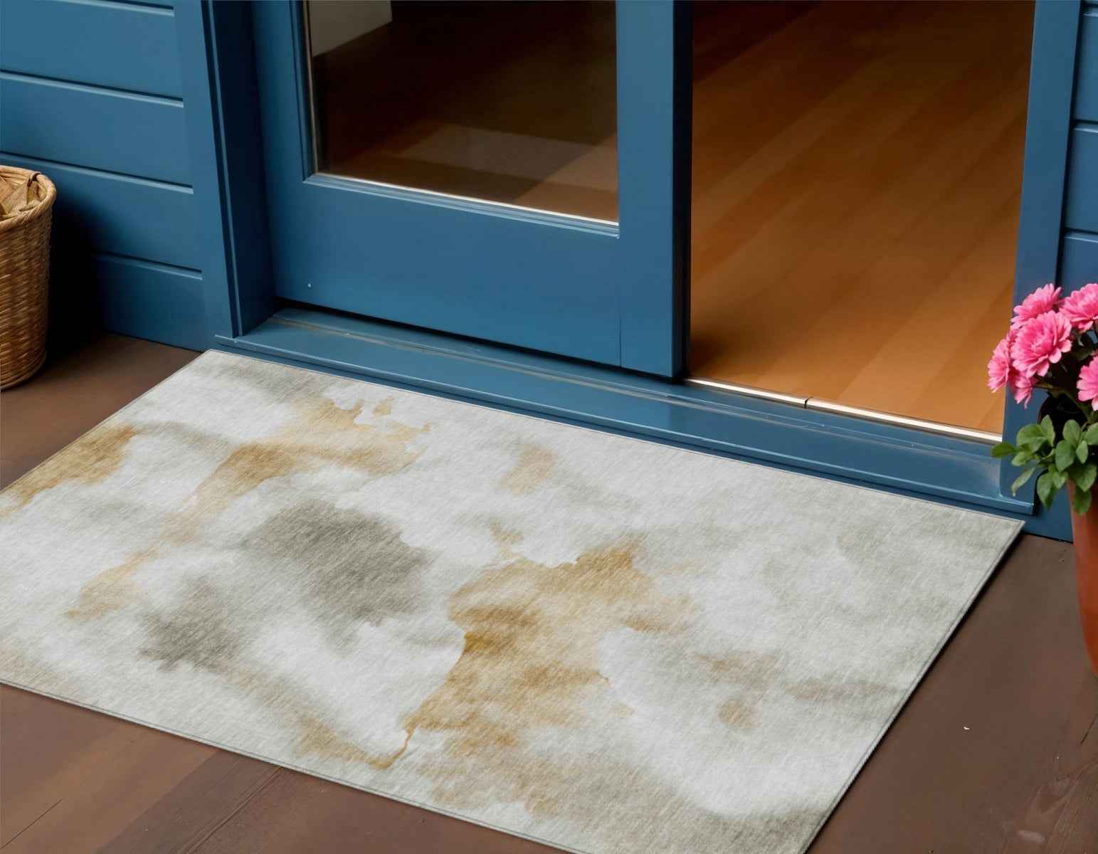 3' X 5' Beige Copper And Gray Abstract Washable Indoor Outdoor Area Rug