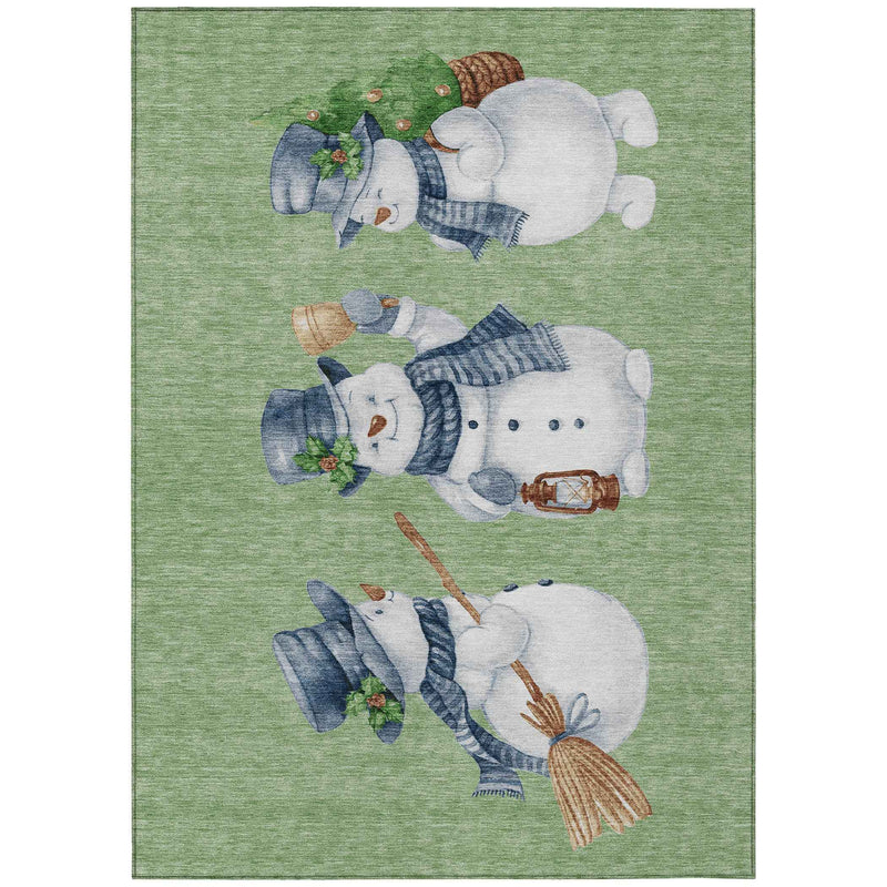 9' X 12' Artichoke Green Denim Blue And Ivory Botanical Leaves Washable Indoor Outdoor Area Rug
