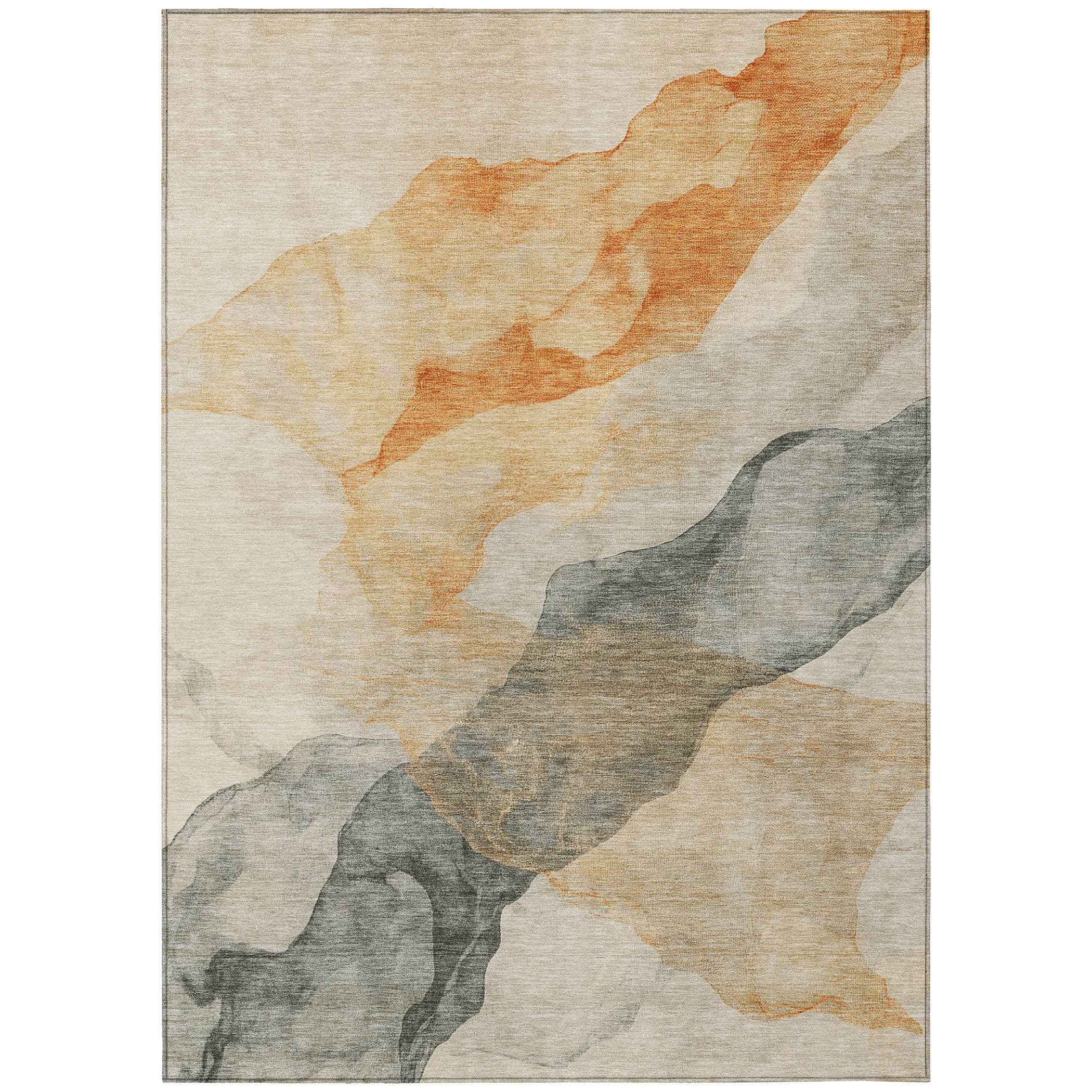 5' X 8' Orange And Gray Abstract Washable Indoor Outdoor Area Rug