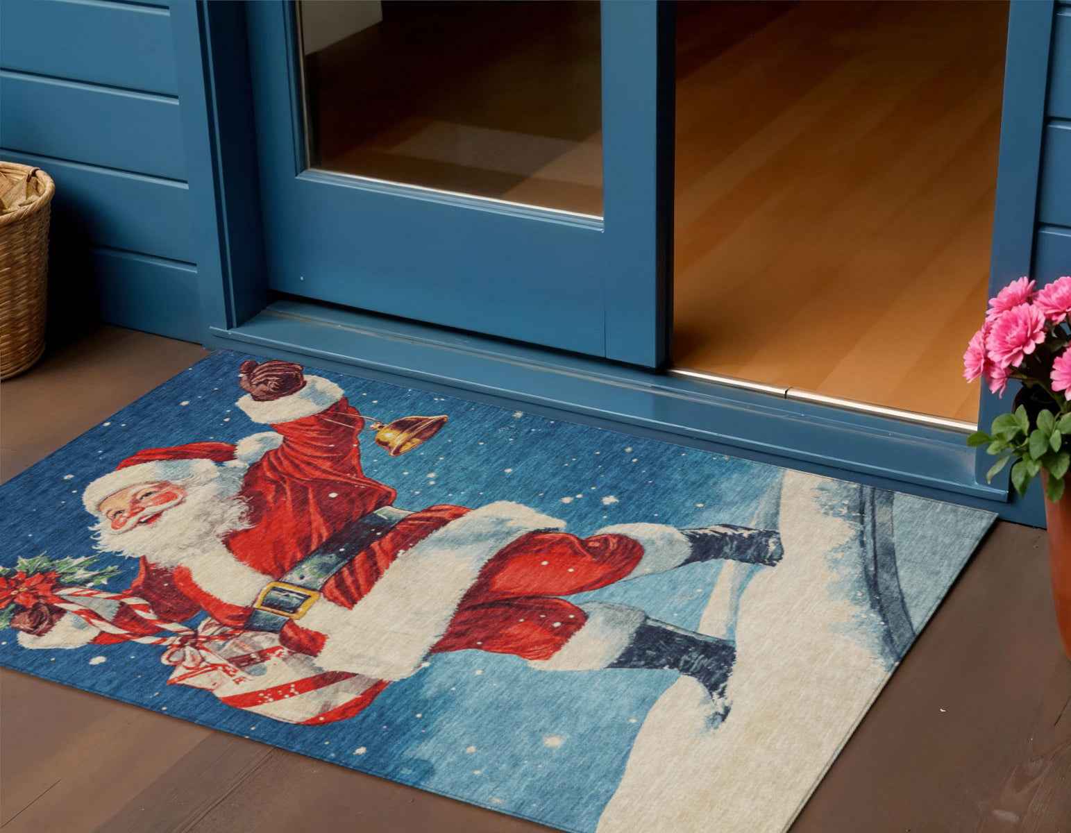 3' X 5' Blue Red White Green And Gold Floral Washable Indoor Outdoor Area Rug