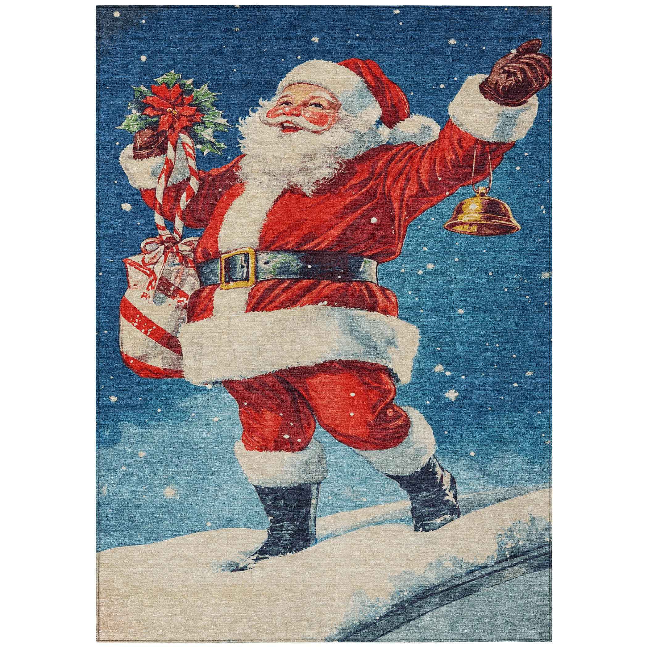 3' X 5' Blue Red White Green And Gold Floral Washable Indoor Outdoor Area Rug