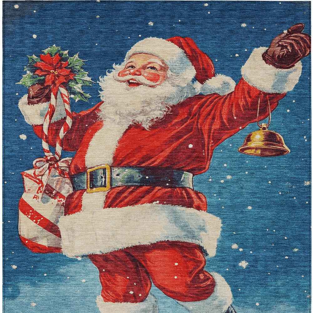 3' X 5' Blue Red White Green And Gold Floral Washable Indoor Outdoor Area Rug