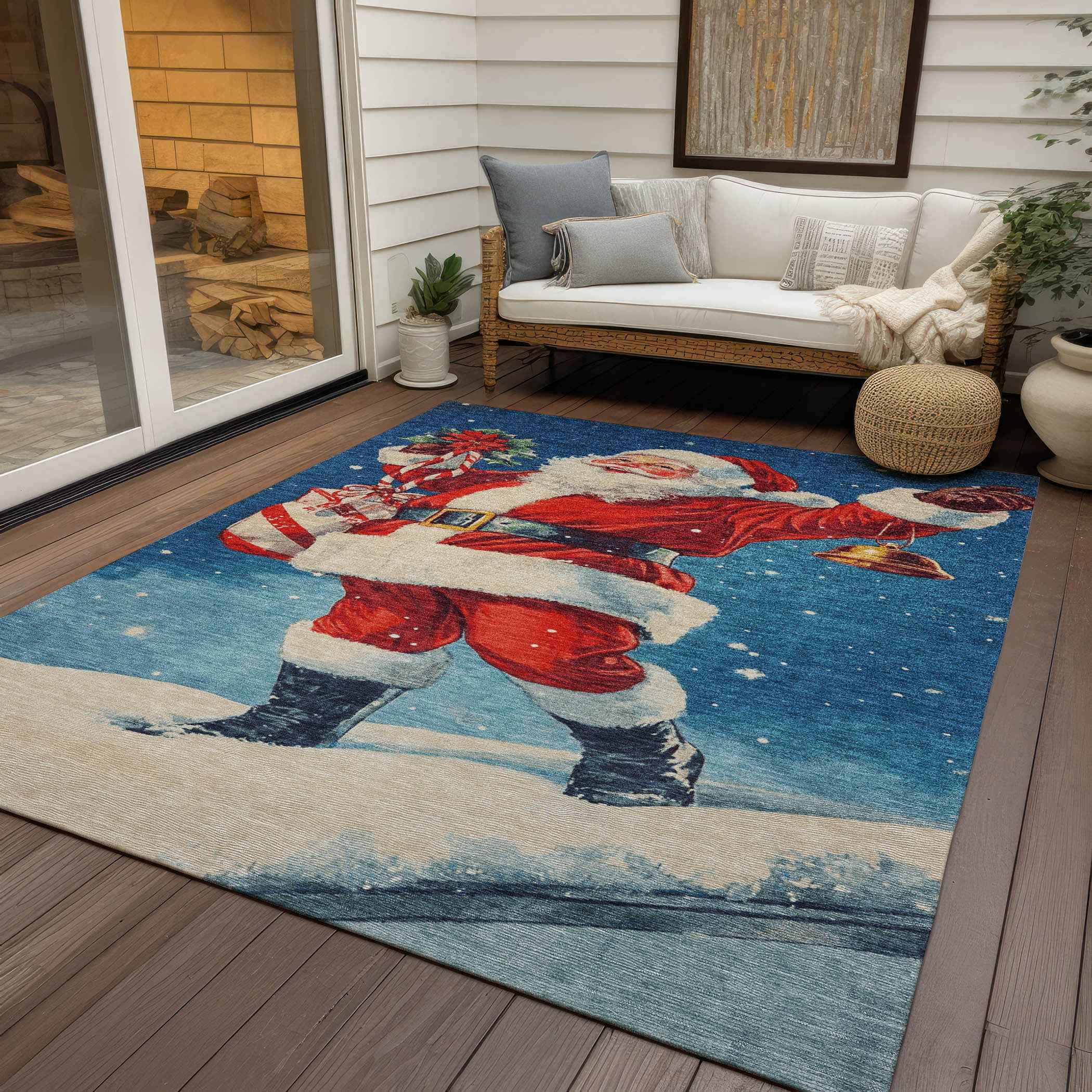 3' X 5' Blue Red White Green And Gold Floral Washable Indoor Outdoor Area Rug