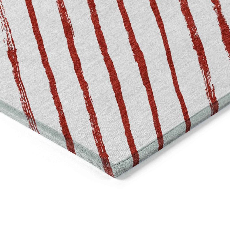 9' X 12' Red And White Striped Washable Indoor Outdoor Area Rug