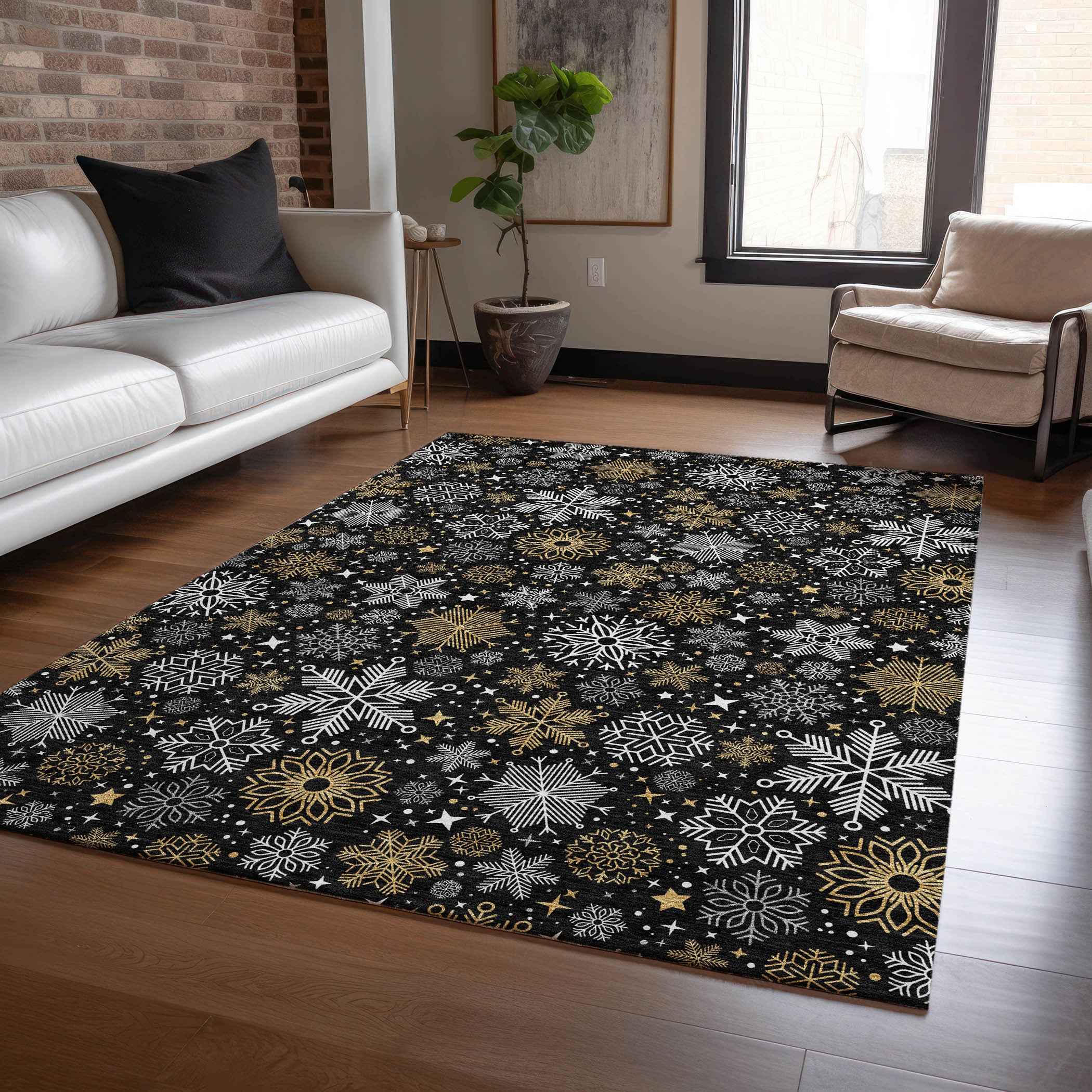 5' X 8' Black Gold And Gray Medallion Washable Indoor Outdoor Area Rug