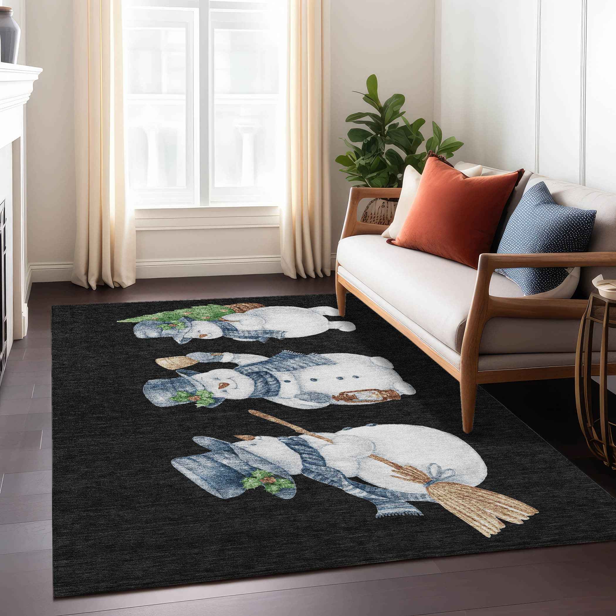 8' X 10' Black Denim Blue And Ivory Botanical Leaves Washable Indoor Outdoor Area Rug