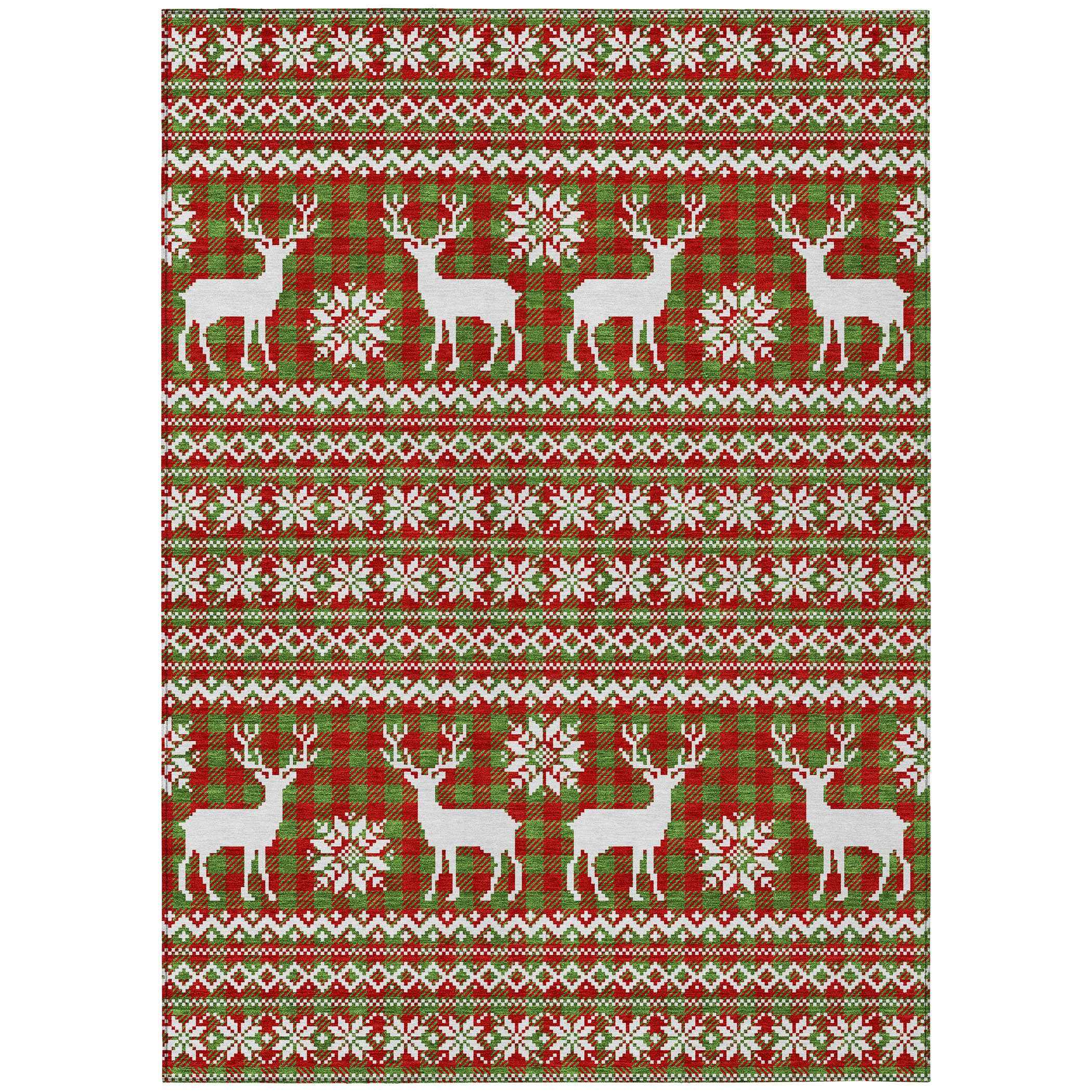 10' X 14' Fern Green Red And Ivory Animal Print Washable Indoor Outdoor Area Rug