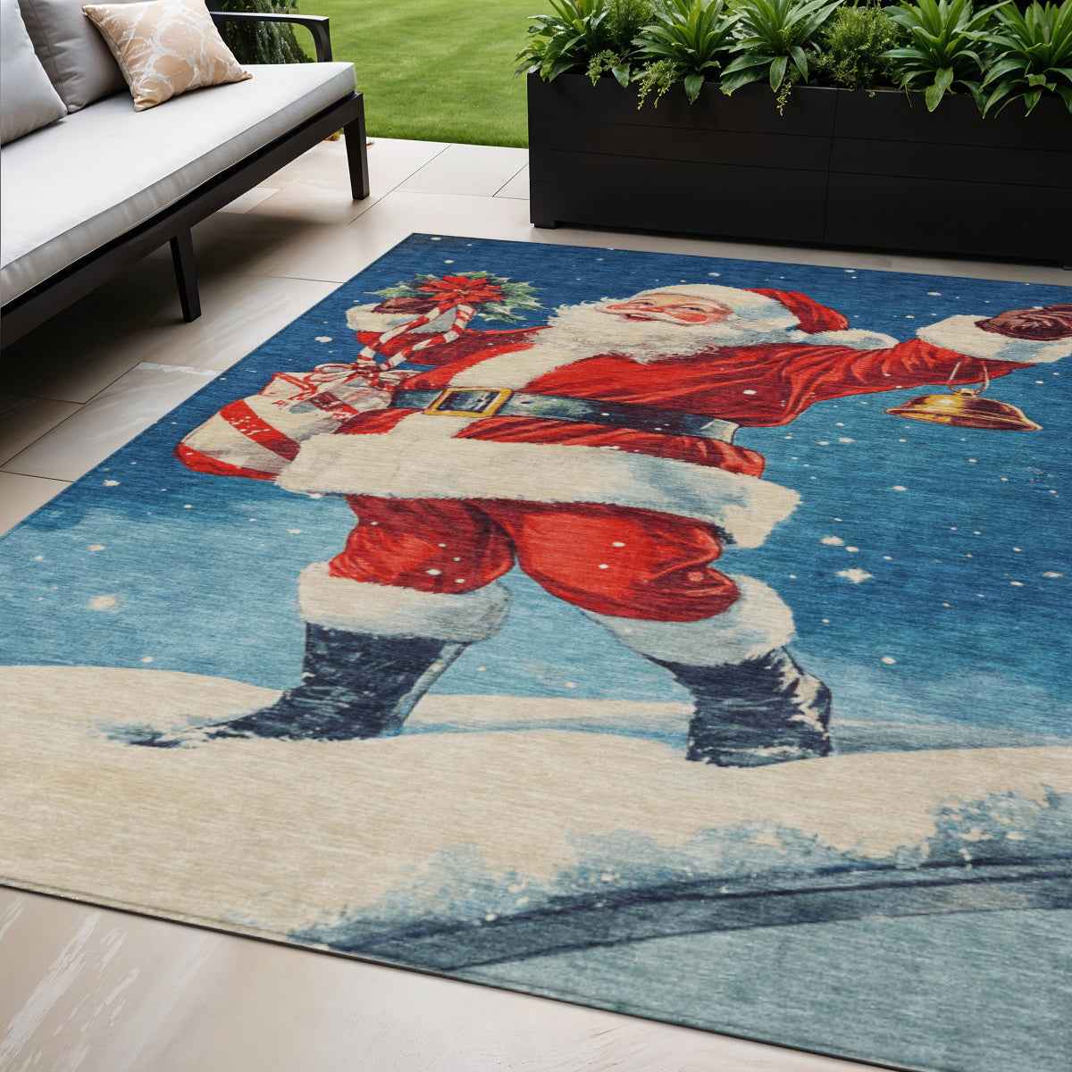 5' X 8' Blue Red White Green And Gold Floral Washable Indoor Outdoor Area Rug