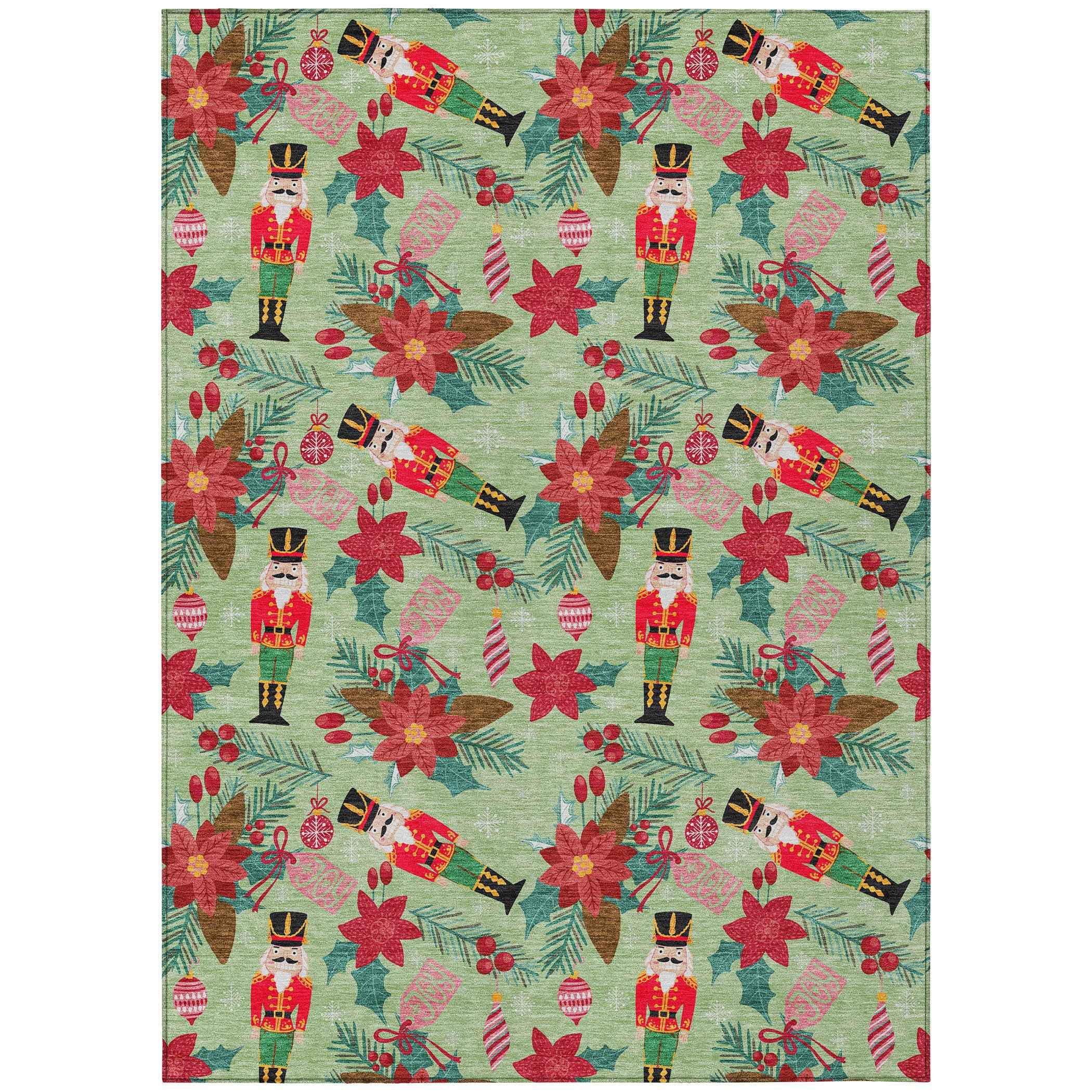 3' X 5' Artichoke Green Red Black Pink And Brown Floral Washable Indoor Outdoor Area Rug