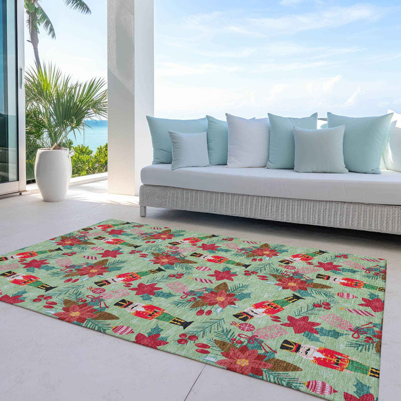 3' X 5' Artichoke Green Red Black Pink And Brown Floral Washable Indoor Outdoor Area Rug