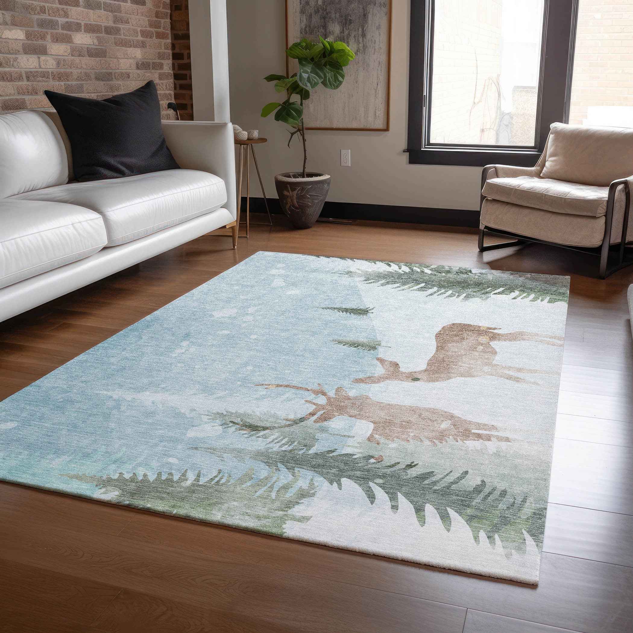10' X 14' Sky Blue Sage Ivory And Khaki Animal Print Washable Indoor Outdoor Area Rug